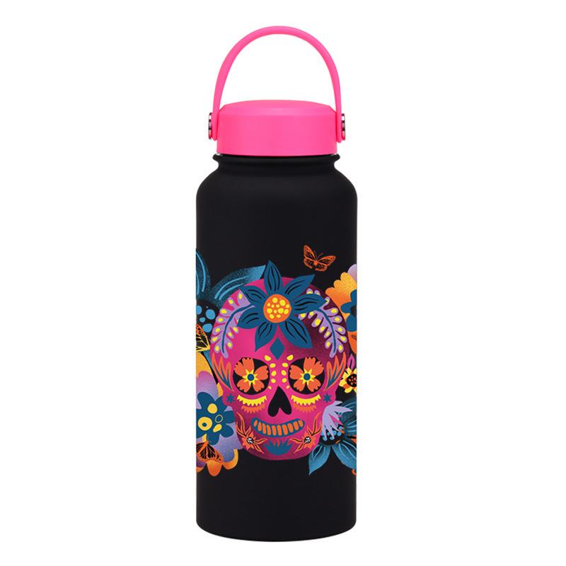 1L Thermos Cup Large Capacity Wide Mouth Portable Vacuum Sports Kettle Outdoor Printing Water Cup Female