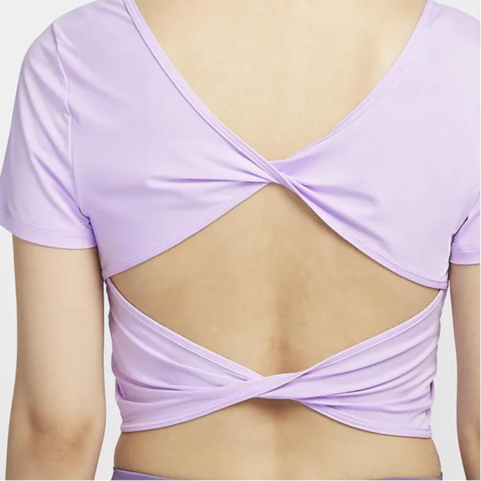 New Nike One Classic Women's Dri-FIT Short-Sleeve Cropped Twist Top 'Lilac Bloom' FN2852-512