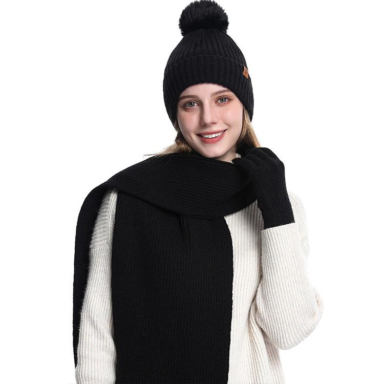 High Quality Winter Knitted Warm Set Custom Logo  Winter Gifts for Men and Women Scarf Beanie Hat and Gloves