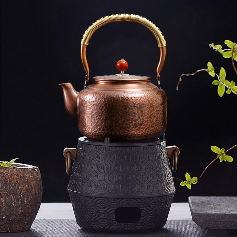 Chinese-Style Red Copper Kettle, Hand-Hammered Boiling Water Pot, Healthy Tea Kettle, Household Copper Teapot, 1200/1400Ml