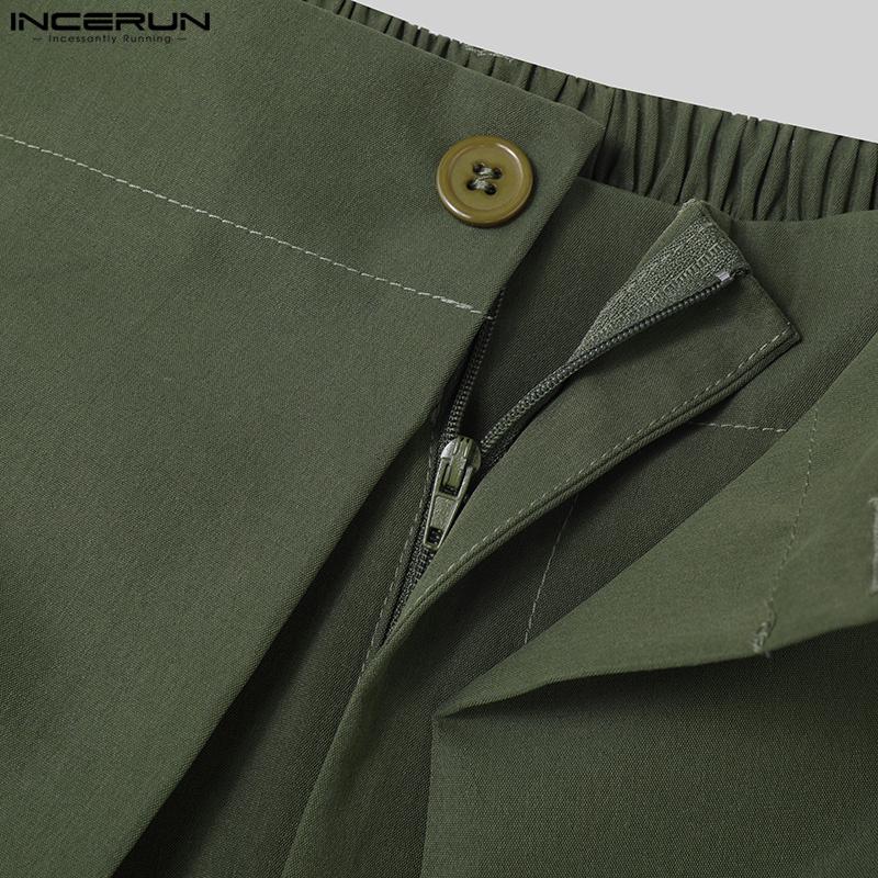 INCERUN Men Solid Zipper Up Long Trouser Work Wear Casual Pants