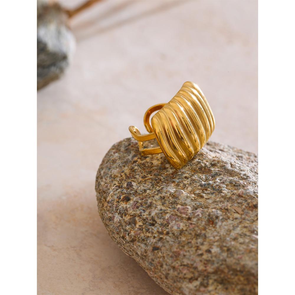 Eetit Anillo Ajustable de Acero Inoxidable Rectangular por Capas Abierto Barato Moderno a Prueba de Óxido Accesorios de Joyería Simples