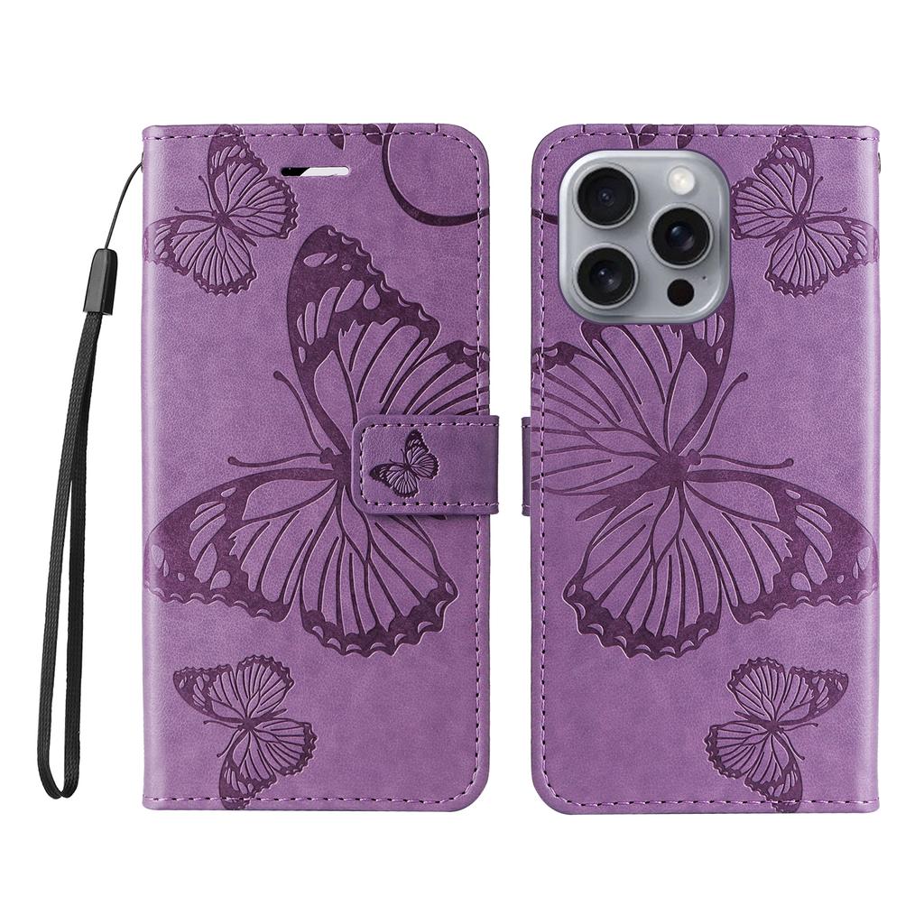 For iPhone 16 Pro Max Wallet Case Floral Butterfly Imprinted Leather Phone Cover Stand