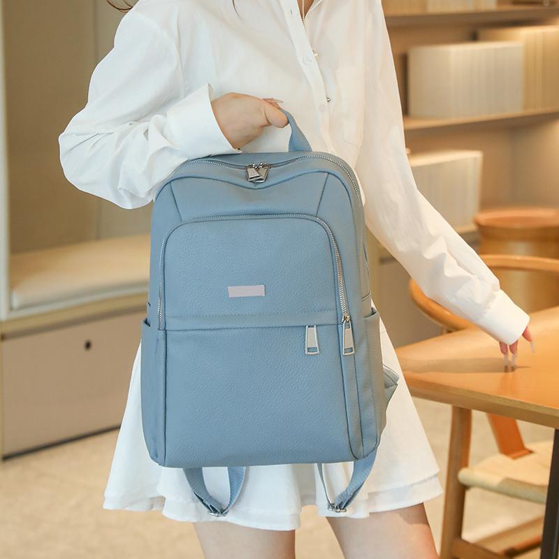 Einfarbiger PU-Rucksack Studenten-Schultasche Damen Rucksack mit großem Fassungsvermögen
