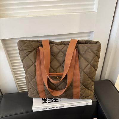 Cotton Clothes Large Bag Women's Rhombus Down Cotton Light Tote Bag New Large-capacity Shoulder Bag