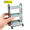 1:12 Dollhouse Miniature Trolley Dining Cart With Wheels Storage Display Shelf Bookshelf Furniture Model Decor Toy