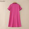 ZANZEA Women Casual Turn Down Collar Summer Short Sleeve Polo Dress