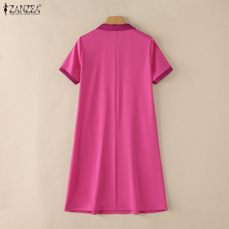 ZANZEA Women Casual Turn Down Collar Summer Short Sleeve Polo Dress
