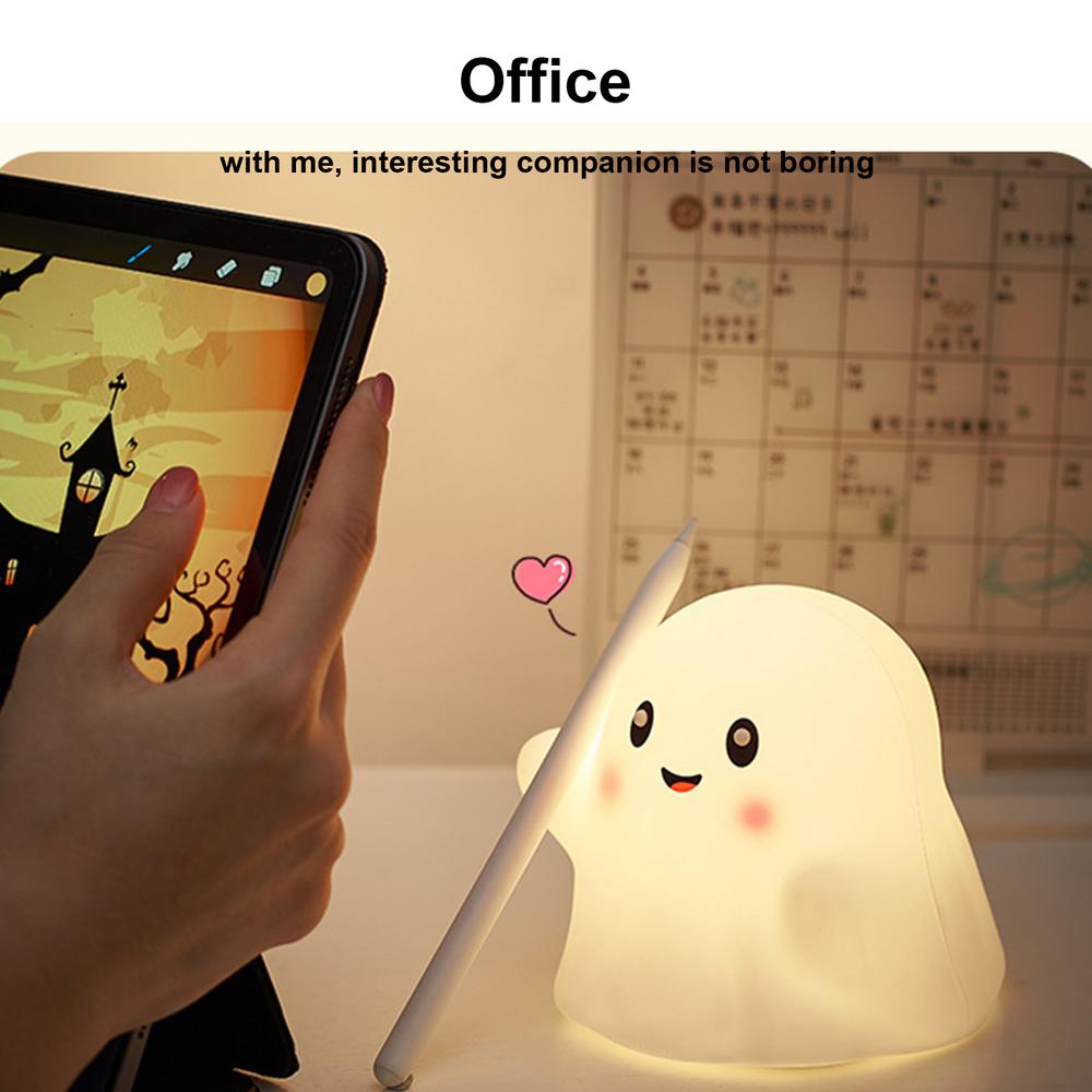 Halloween Ghost LED Light Halloween Touch Bedside Ghost LED Lamp Silicone Cute Halloween Ghost Decor With Sound Effect For