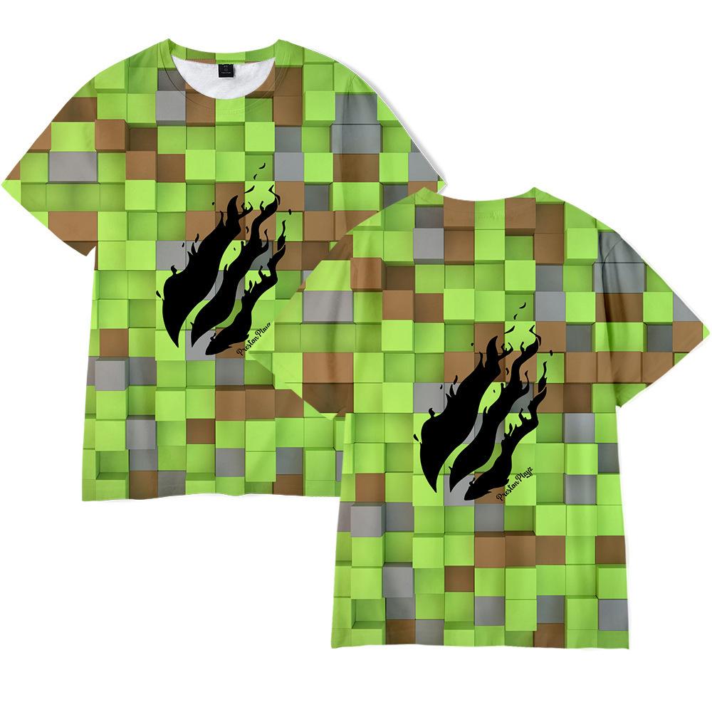 

Новая летняя футболка с принтом цвета пламени Prestonplayz, пуловер с круглым вырезом и коротким рукавом для взрослых и детей 160