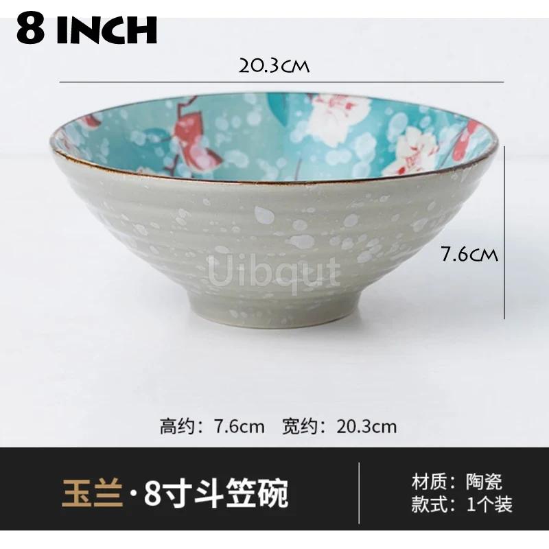 Salad Bowl 8 inch Ceramic Creative Hand Painted Pattern Japanese Ramen Bowl Household Large Noodle Soup Bowl Multi Purpose 20cm