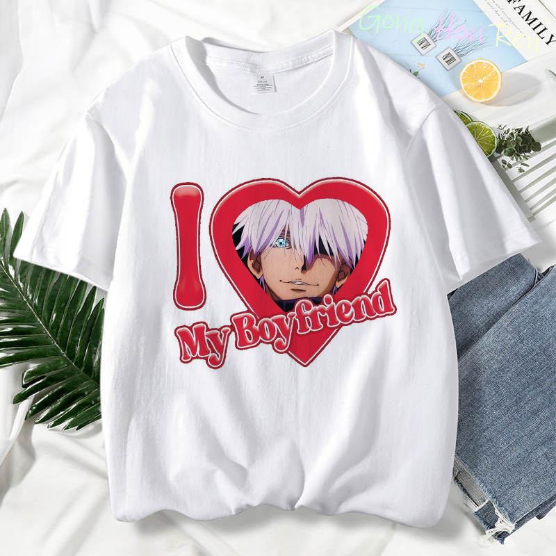 Japonské tričko Manga Jujutsu Kaisen Top Dámské Anime Gojo Satoru Tričko s potiskem Funny Gojo Cat Grafika Tričko Kawaii Neformální topy