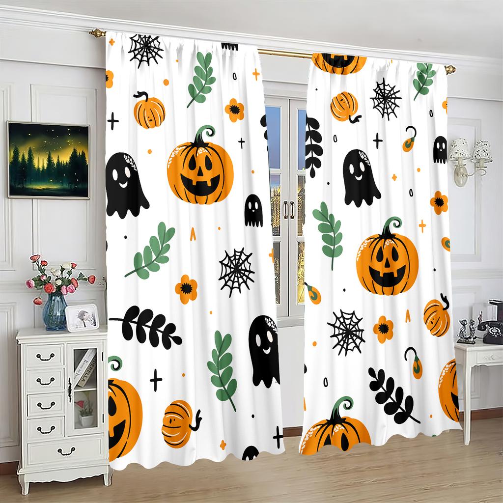 2 Pieces - Halloween - Printed Curtain - Polyester Material - Suitable for Bedroom, Living Room, Study Private Curtain