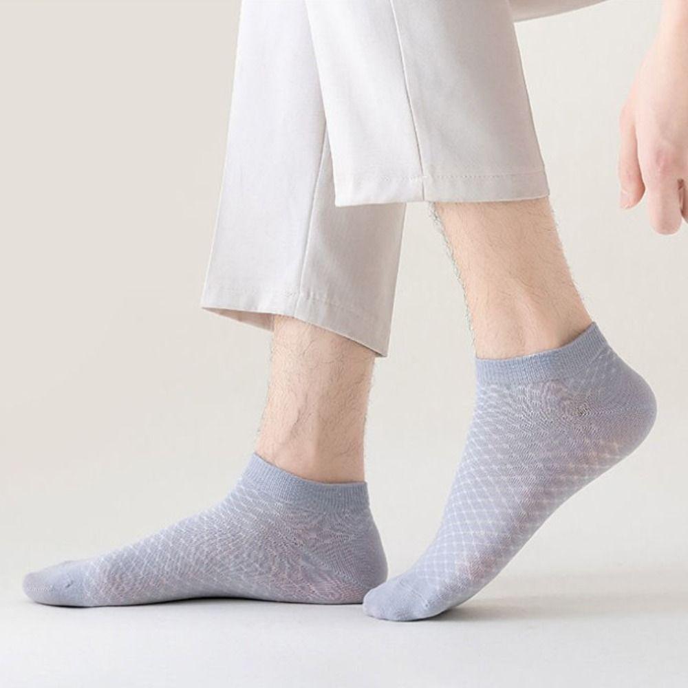 5 Pairs Summer Breathable Men's Mesh Socks Sweat-absorbing Thin Cotton Male Short Socks Low Tube Sports Ankle
