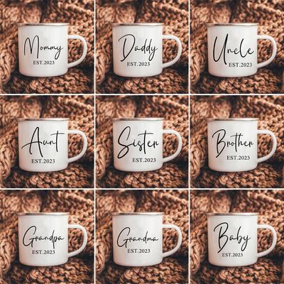 Mom Dad Est 2024 Enamel Mugs Family Matching Party Beer Drink Juice Coffee Cups Personalized Parents Mug Baby Announcement Gifts