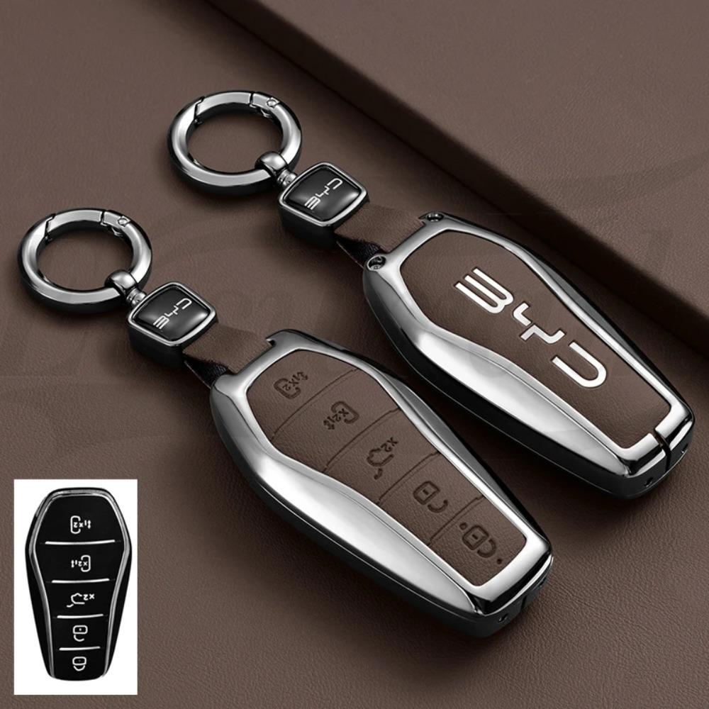Car Zinc Alloy Leather Key Case Cover for BYD Song Plus Atto Han EV Tang DM Qin Seal Dolphin Key Bag Pouch Wallet Organizer