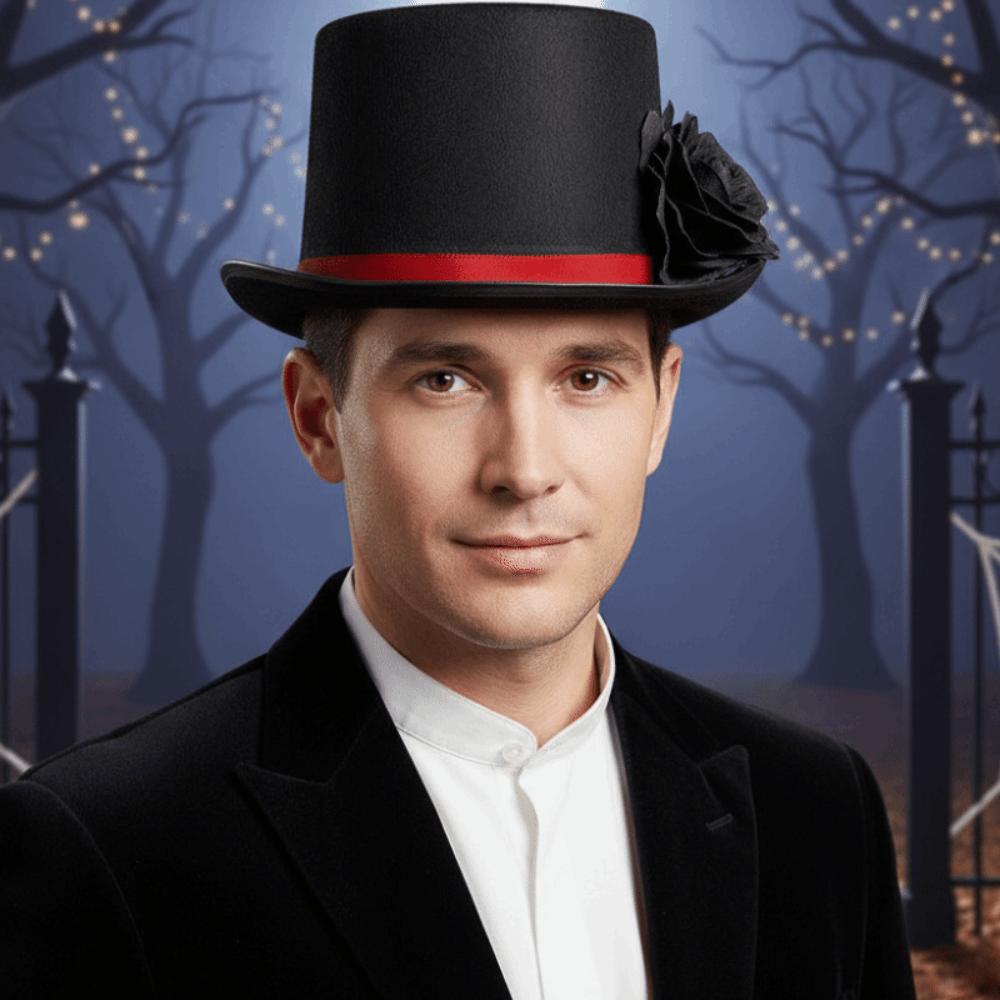 Vibrant Red Gothic Top Hat Artificial Rose Magician Fedora Headwear Rose Gentleman Cap  Live Shows