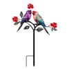 2D Flat Red Bird Garden Stake Iron Handmade Flower Branch Ground Plug Animals Pattern Funny Outdoor Yard Art Yard Ornament