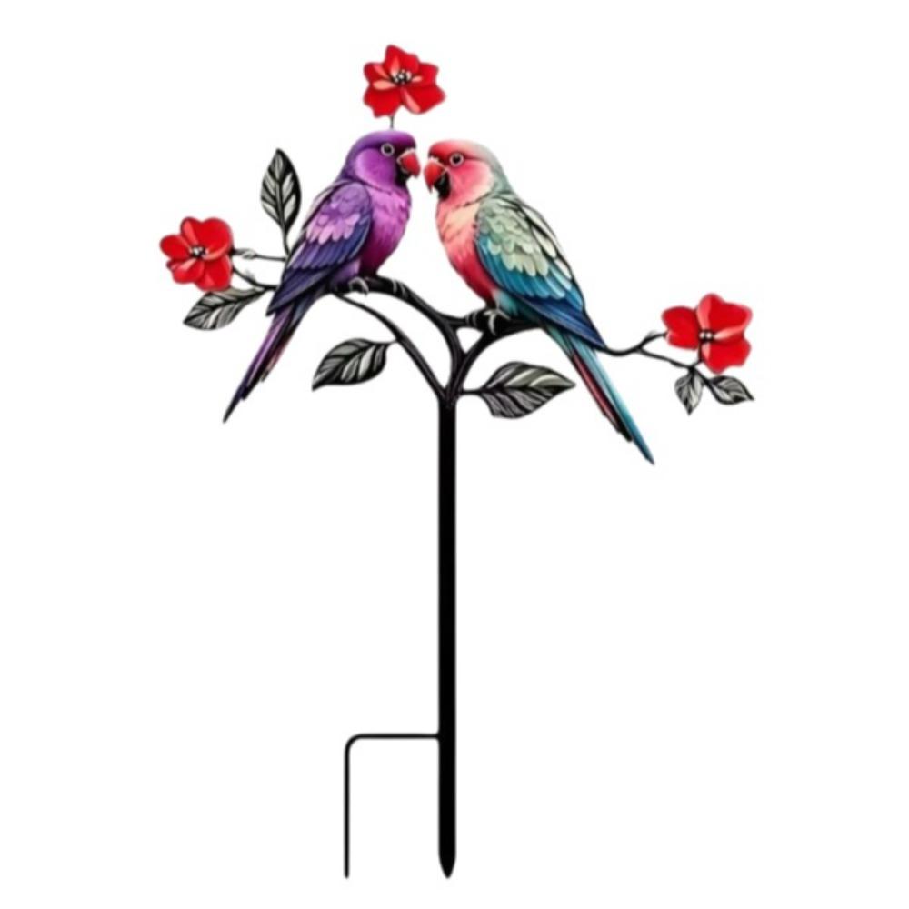2D Flat Flower Branch Ground Plug Handmade Outdoor Yard Art Metal Garden Stake  Yard Ornament Style I