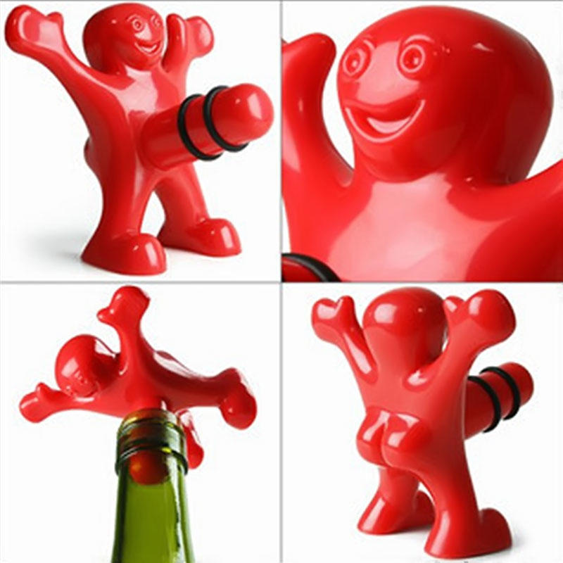 Reusable Funny Happy Man Red Plastic Wine Cork Bottle Plug Bottle Stoppers Kitchen Bar Tools