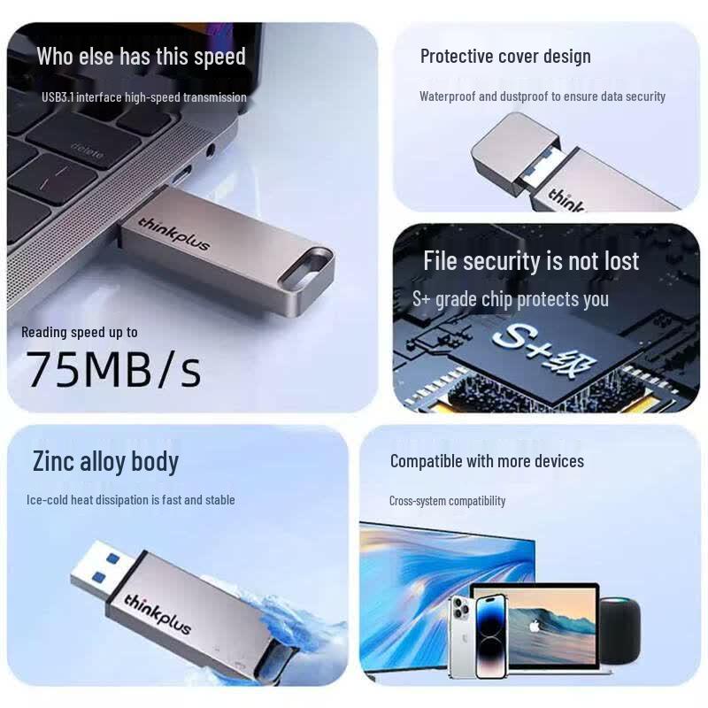 Lenovo ThinkPlus TU100 64 ГБ USB 3.1 Металлическая флеш-накопитель
