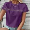 Women's Spring/summer V-neck Lace Patchwork Loose Casual Perforated T-shirt