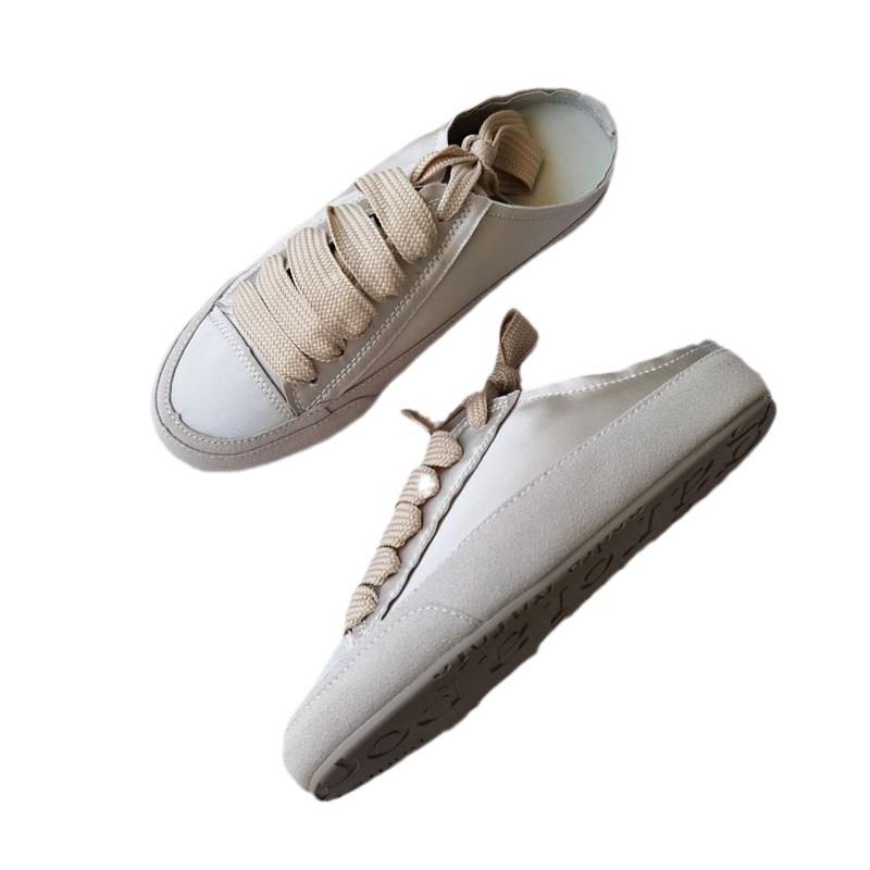 Sheepskin version Spanish niche silk satin leather shoes versatile little white shoes women's flat casual sports shoes