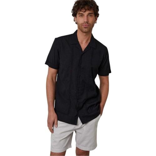Threadbare Mens Embroidered Collared Short-Sleeved Bowling Shirt