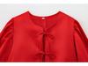 2025 Spring European & American Style Women's Satin Puff Sleeve Bow Top