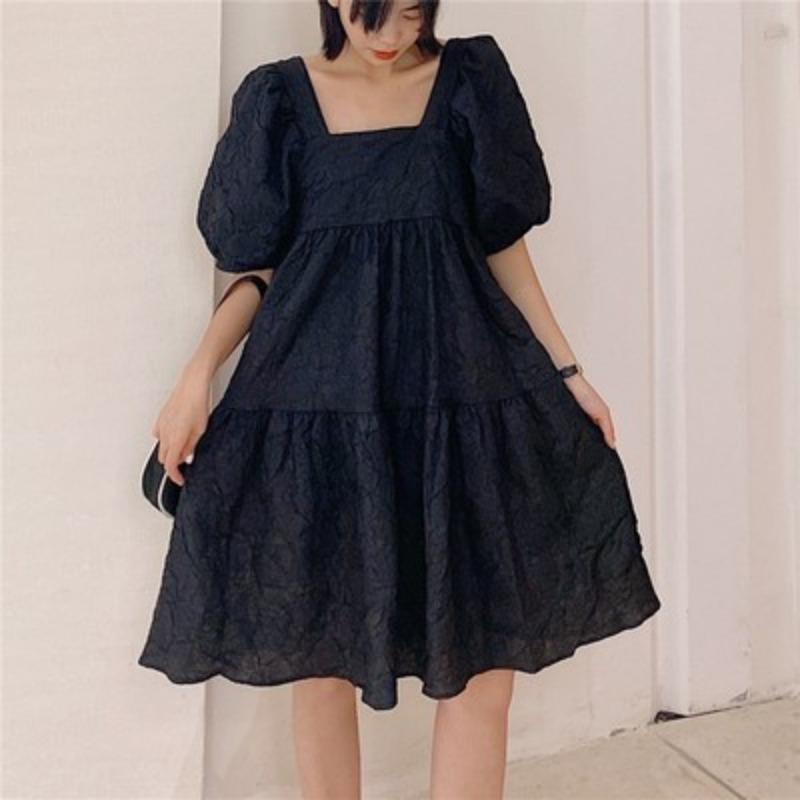 Pregnant Women Spring and Summer Sweet Square Neck Bubble Sleeves High Waist Thin Loose Girlfriends Dress