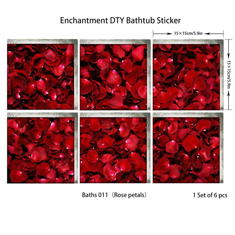 6PCS Badewannenaufkleber mit Blütenblattmuster, rutschfest, wasserdicht, 3D-Effekt, selbstklebender Badezimmeraufkleber, PVC, abnehmbares dekoratives Wandbild
