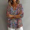 Women's Vintage Floral Print V Neck Loose Fit Short Sleeve T Shirt Made of Linen Blend Fabric Casual Lightweight Top for Everyday Wear