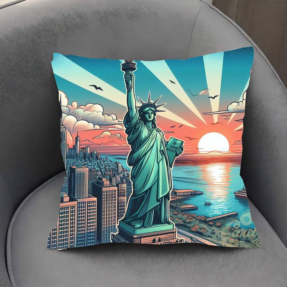 Statue Of Liberty Art Pillow Case Sofa Cushion Cover Room Home Decoration