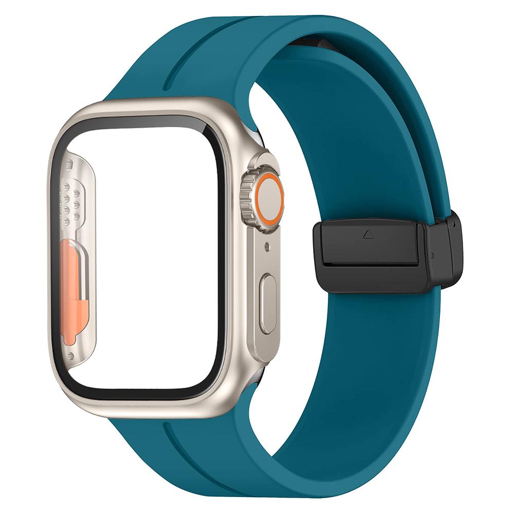 Glass+case+Strap For Apple Watch Band 44mm 45mm 41mm 40mm Magnetic Buckle Silicone Bracelet+cove iWatch Series 8 Se 7 6 5 4
