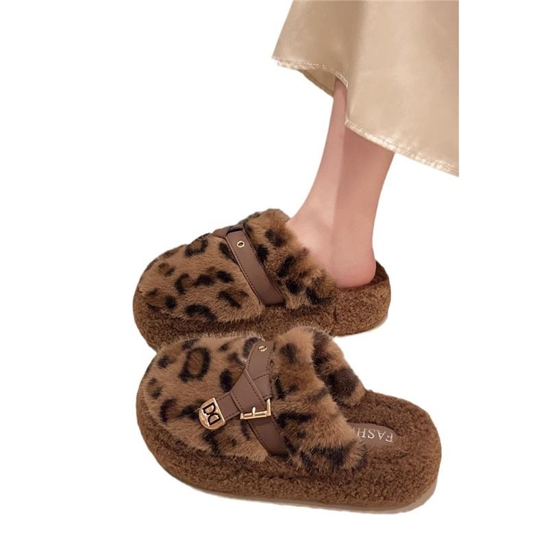 Women's Winter Leopard Print Anti Slip Cotton Shoes
