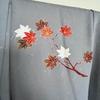 Used Light blue kimono Japanese clothing Japanese clothing Chrysanthemum Autumn leaves Flower Antique Retro Vintage Japanese clothing