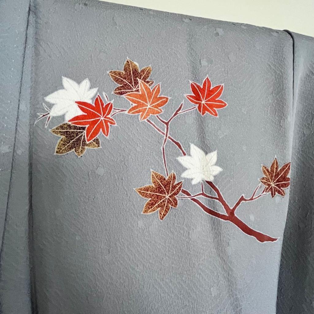 Used Light blue kimono Japanese clothing Japanese clothing Chrysanthemum Autumn leaves Flower Antique Retro Vintage Japanese clothing