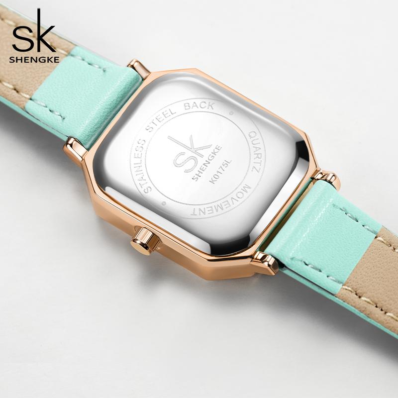 SHENGKE Fashion Black Leather Strap Woman Watches Top Luxury Women's Quartz Wristwatches Reloj Mujer Zegarek Damski