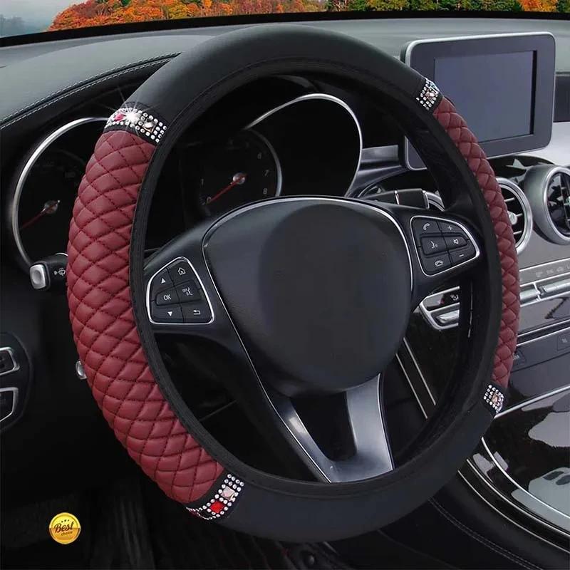 Car Steering Wheel Cover Universal Glitter Rhinestone Without Inner Ring Soft Flannel Car Accessories 37-38cm