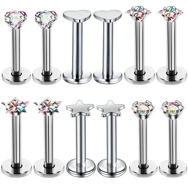 12PC Crystal Labret Piercing Set 16G Heart Tragus Piercing Earring Lot Conch Piercing Set Lip Labret Stud Pack Lobe Earring Bulk