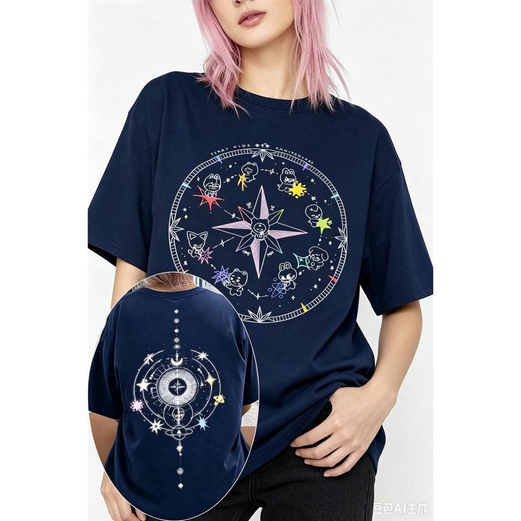 Skz Stay Graphic Print T-shirt Men Women Streetwear Oversized Y2k Hip Hop Short Sleeves High Quality Loose Harajuku Female Male Clothing