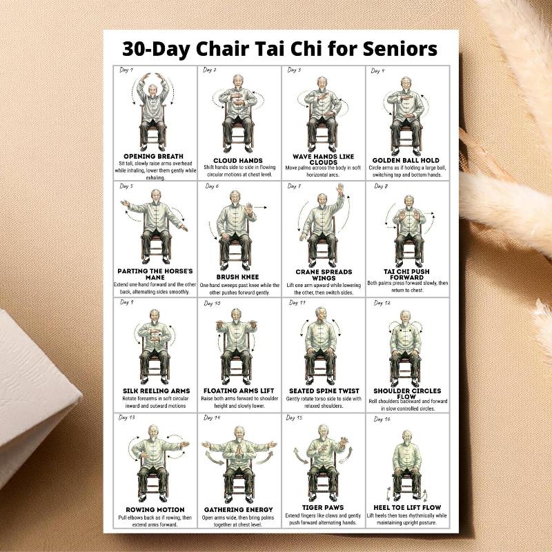 Senior Exercise Plan Poster 30 Day Daily Illustrated Workout Guide No Experience Needed for Elderly Home Fitness Use