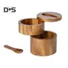 2-Layer Salt And Pepper Bowl with Spoon Magnetic Swivel Lid Dustproof Seasoning Box Rotatable Design Kitchen Helper for Serving
