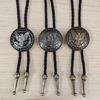 Faux Leather Bolo Tie Necklace with Tribal Elements Devil Eye Pendant Necktie for Western Parties and Everyday Wear