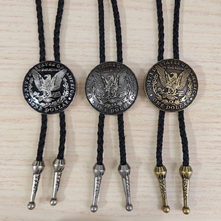 Faux Leather Bolo Tie Necklace with Tribal Elements Devil Eye Pendant Necktie for Western Parties and Everyday Wear