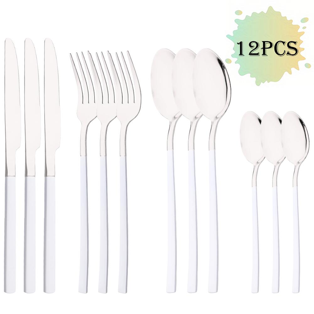 12Pcs Western Gold Dinnerware Stainless Steel Cutlery Set Knife Fork Tea Spoon Dinner Flatware Set Kitchen Silverware Tableware