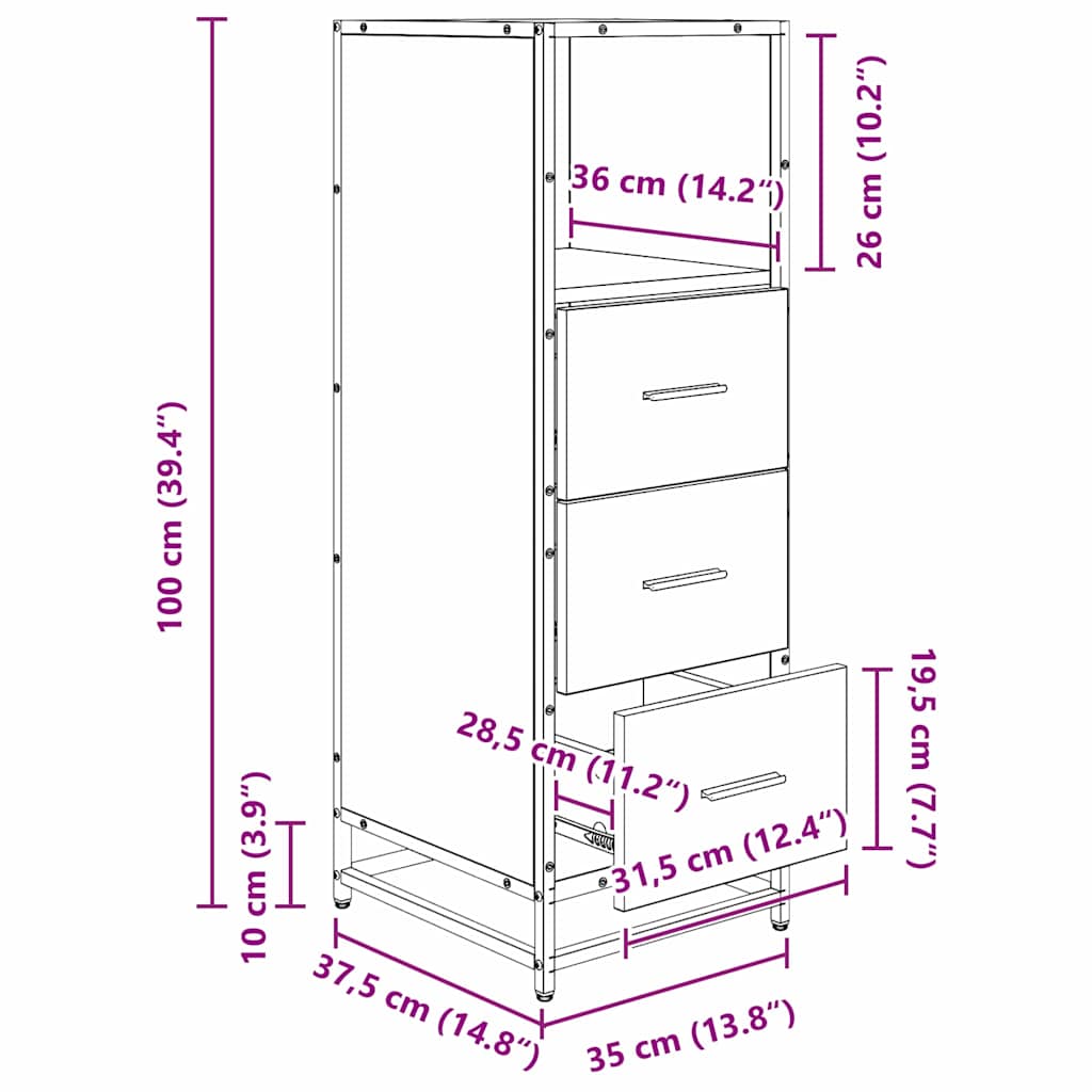 Bathroom Furniture Set Black Oak Look 35 X 37.5 X 100 Cm