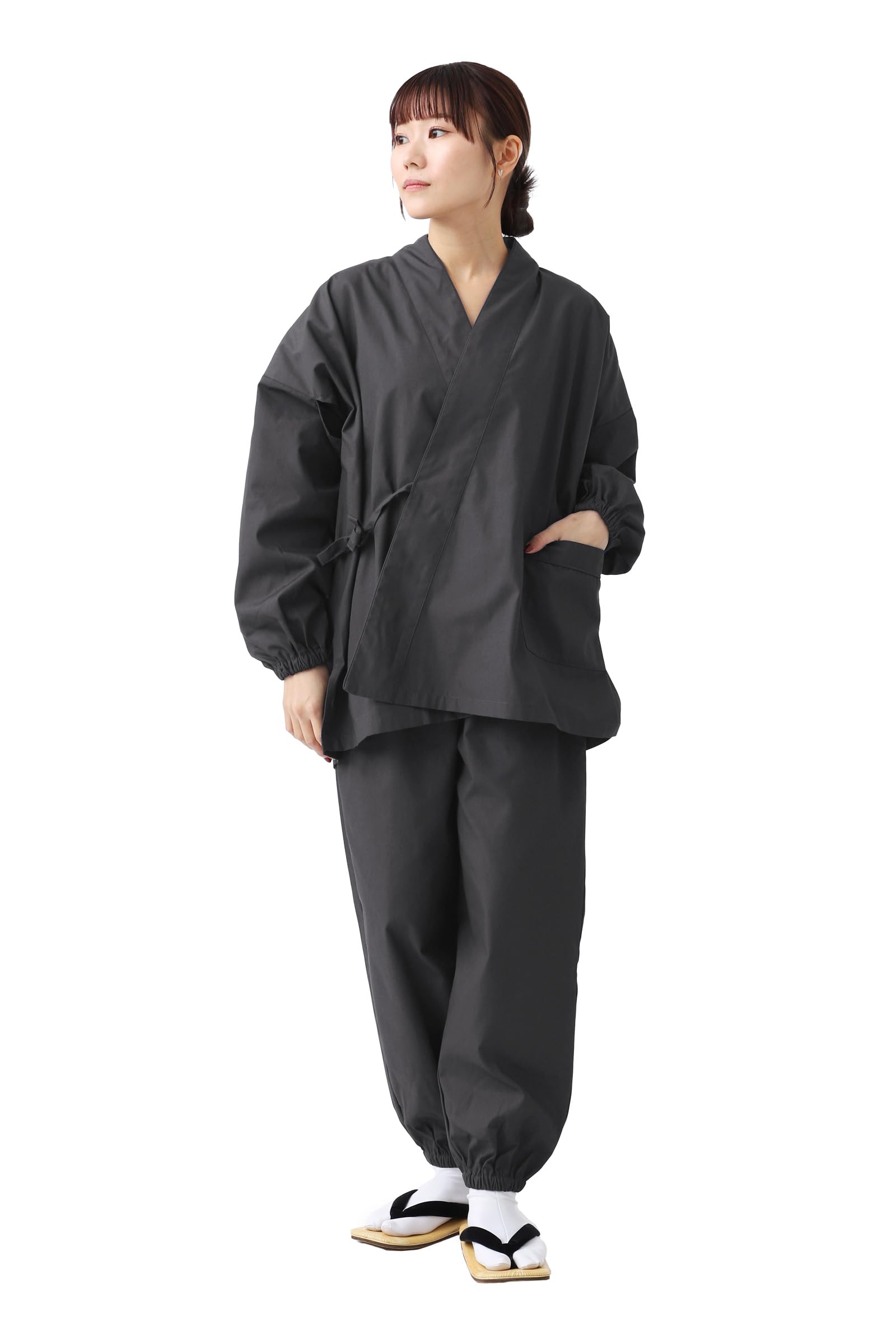 

[TAYU-TAFU] Women s TC Samue (Japanese workwear) - Plain, Wrinkle-resistant, CottonTetron, Japanese-style uniform, loungewear (Black, M)