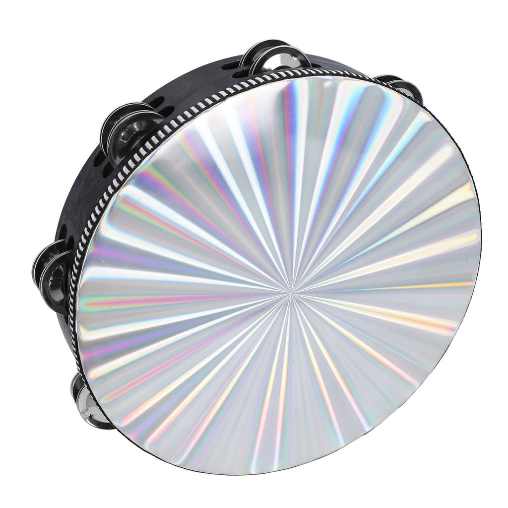 Radiant Tambourine Reflective Clear Crisp Sound Double Row Bell Drum Hand Percussion Instrument 10 Inch