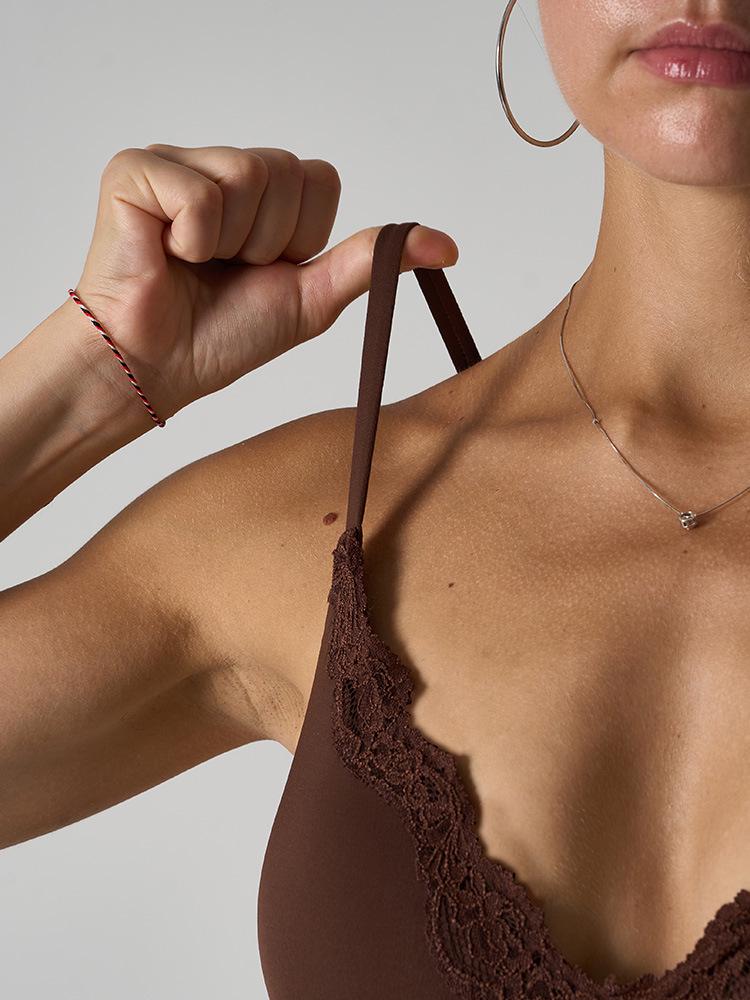 Sexy Lace Trim Camisole Bodysuit with Bra Pads - Fits All